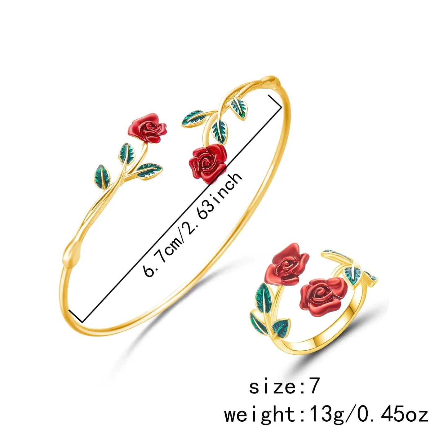 Elegant Rose Bracelet & Ring Set โ Floral-Inspired Jewelry