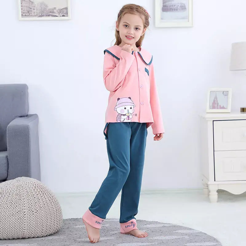 Cotton Pajama Set for Girls – Long Sleeve with Cute Designs