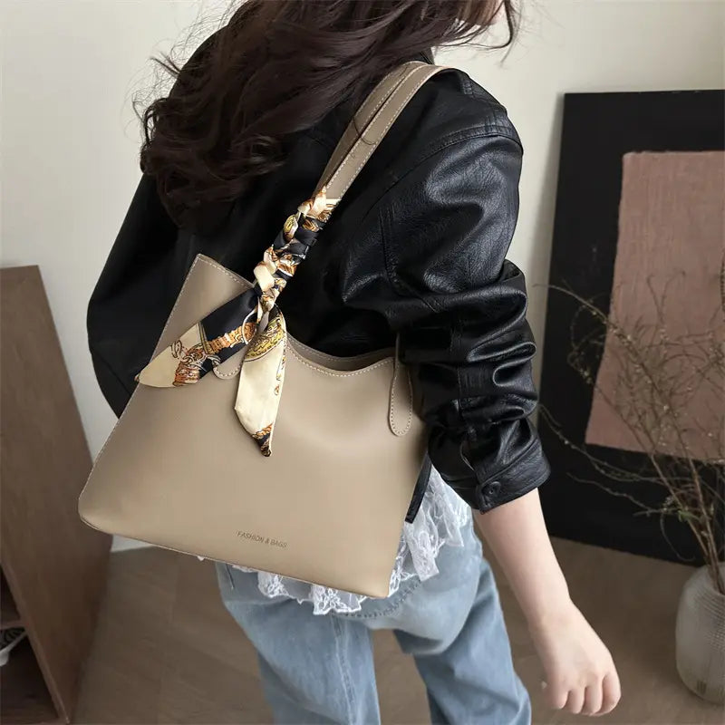 Classic Shoulder Tote with Scarf Detail โ Timeless & Elegant