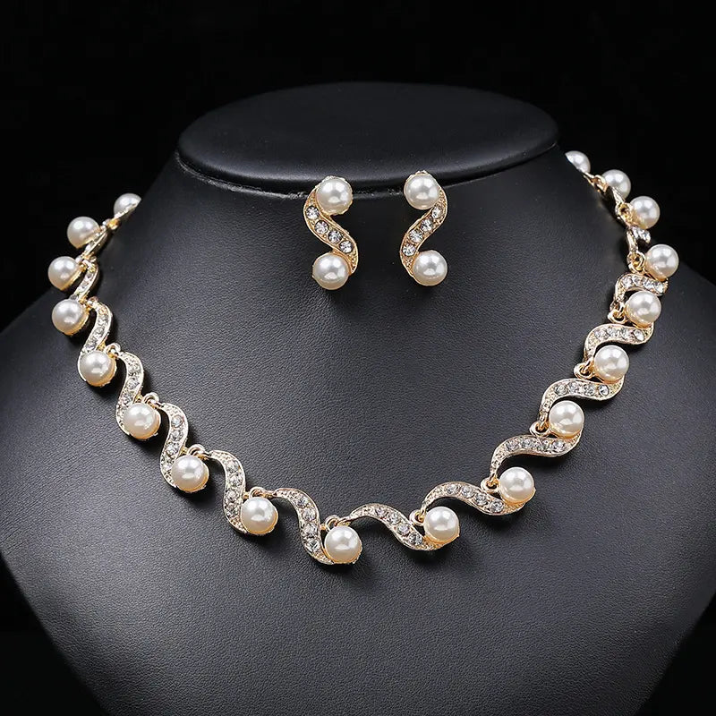 Elegant Pearl & Crystal Jewelry Set โ Available in Gold or Silver