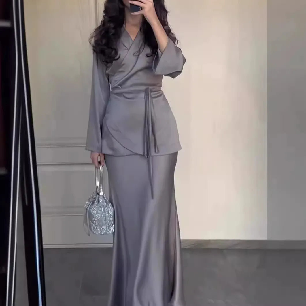 โจ Satin Wrap Set โ Elegant Two-Piece Outfit
