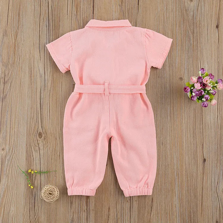 Baby/Toddler Utility Romper – Soft Cotton Jumpsuit with Pockets & Belt