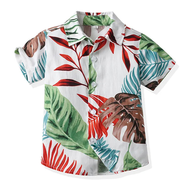 Tropical Baby Boy Outfit – Short Sleeve Shirt with Bowtie & Shorts