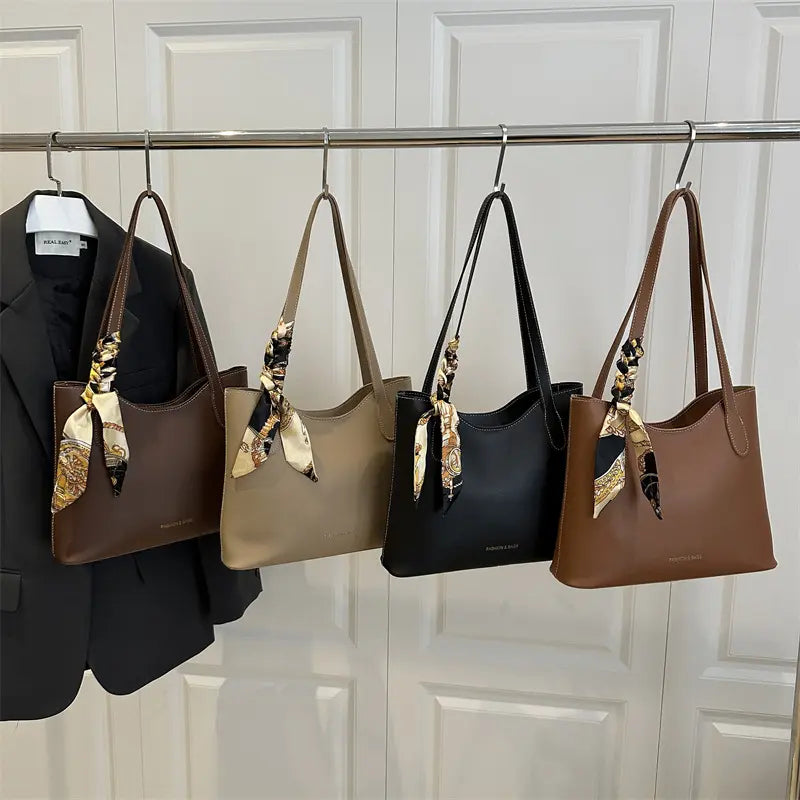 Classic Shoulder Tote with Scarf Detail โ Timeless & Elegant