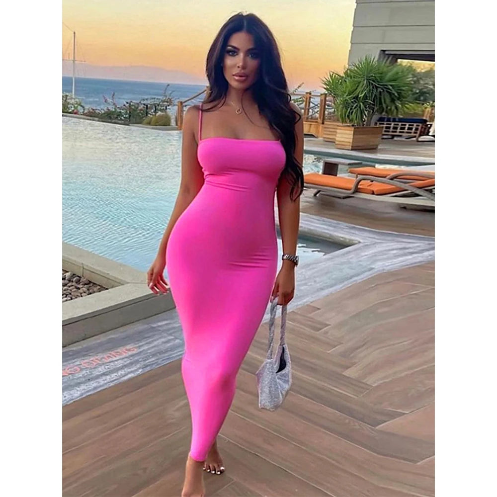 Women's Elegant Spaghetti Strap Bodycon Dress – Summer Maxi