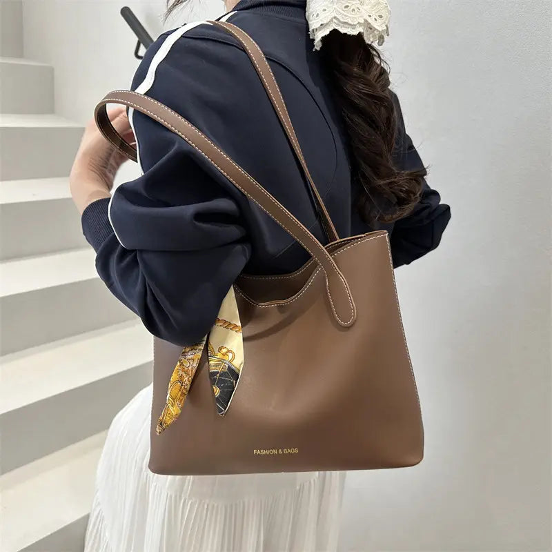 Classic Shoulder Tote with Scarf Detail โ Timeless & Elegant