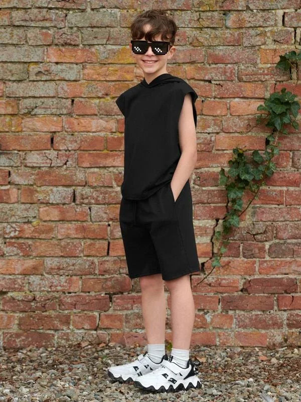 Boys’ Sleeveless Hoodie Set – 2-Piece Summer Outfit