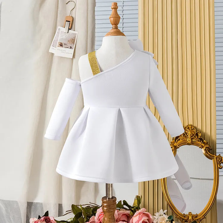Elegant One-Shoulder Party Dress for Girls โ With Floral Detail