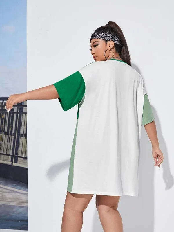 Plus Size Colorblock T-Shirt Dress โ Casual & Trendy