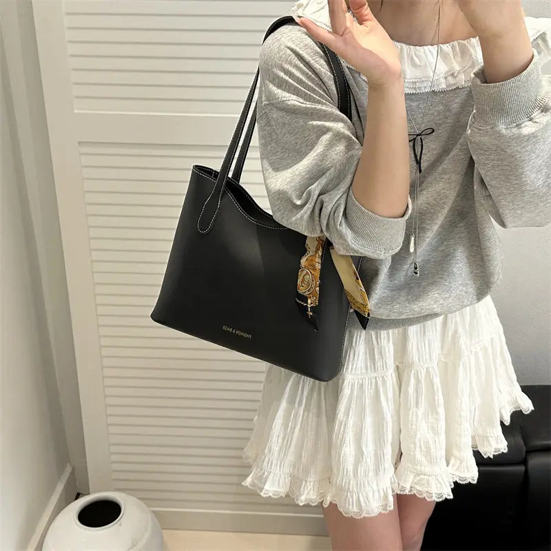 Classic Shoulder Tote with Scarf Detail โ Timeless & Elegant