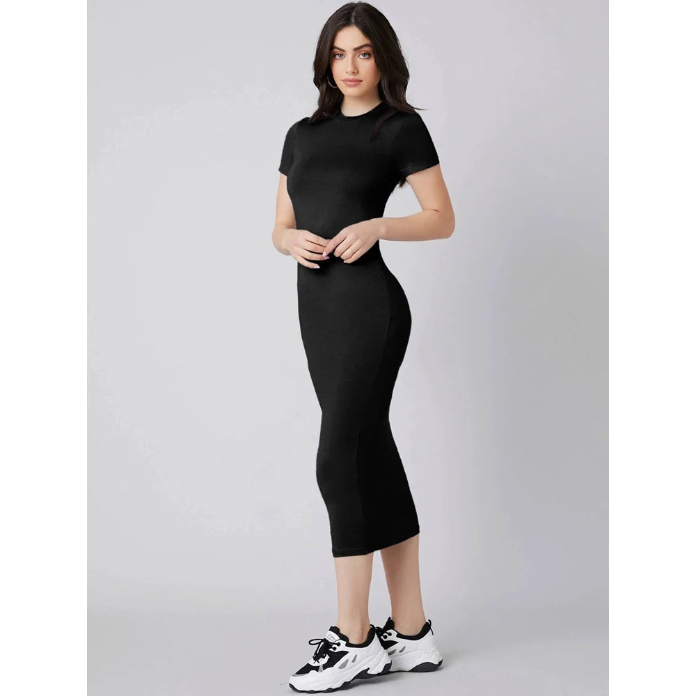 Women’s Fitted Midi Dress – Short Sleeve Bodycon Style