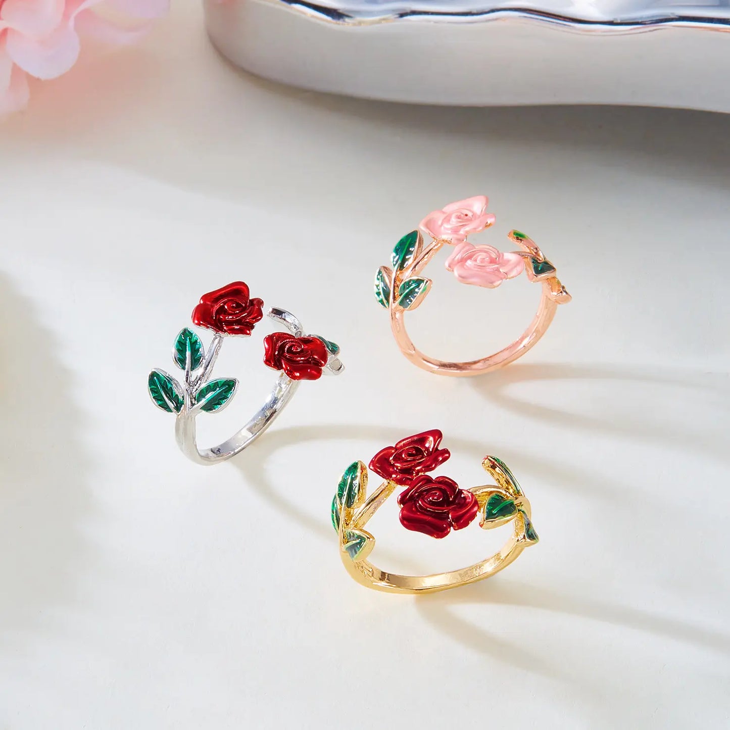 Elegant Rose Bracelet & Ring Set โ Floral-Inspired Jewelry