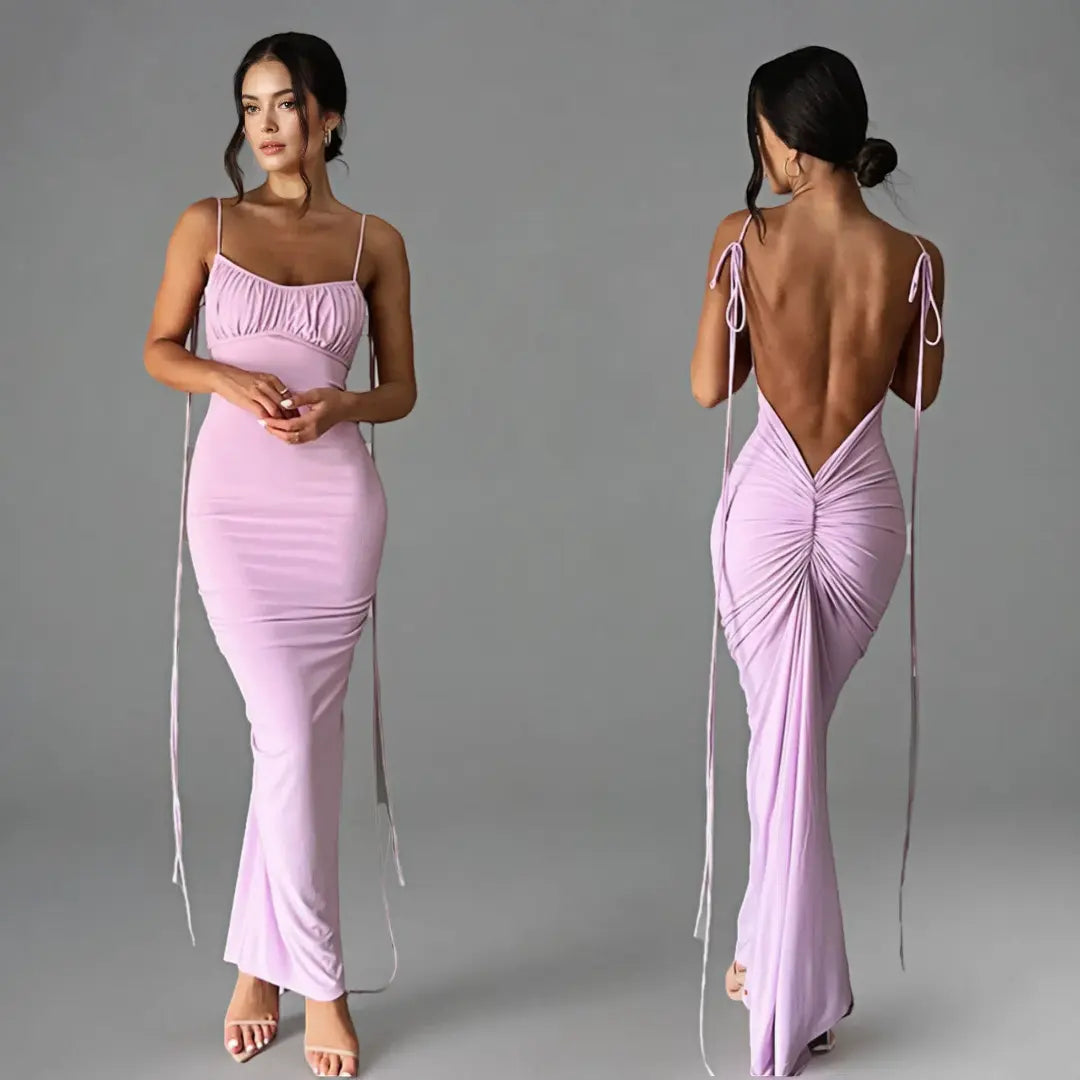 Elegant Backless Evening Dress – Available in Lilac & Black