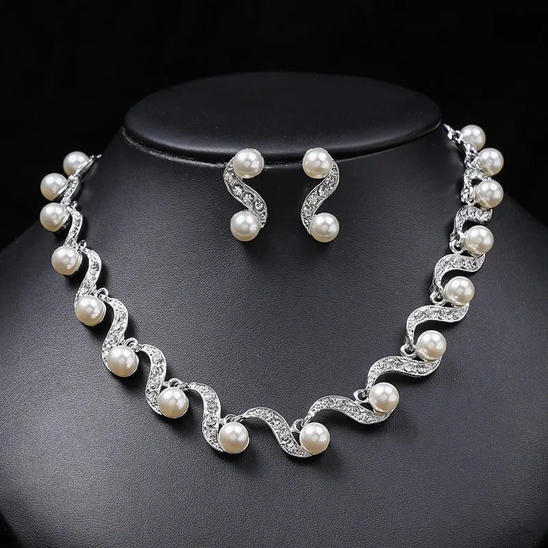 Elegant Pearl & Crystal Jewelry Set โ Available in Gold or Silver