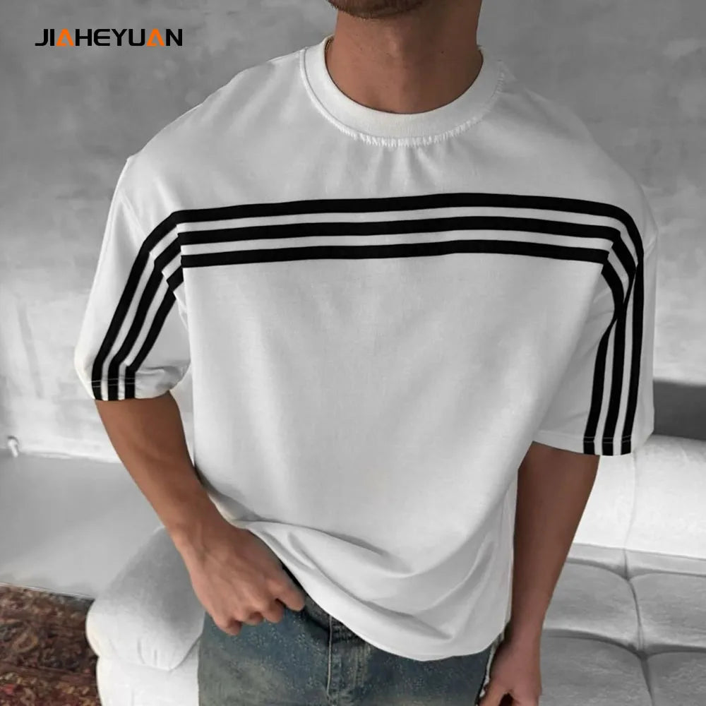 Men’s Casual Stripe Panel T-Shirt – Sporty & Modern