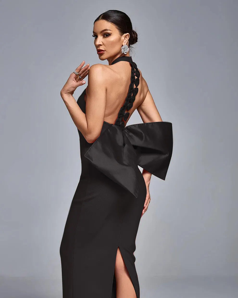 Elegant Halter-Neck Gown with Statement Bow