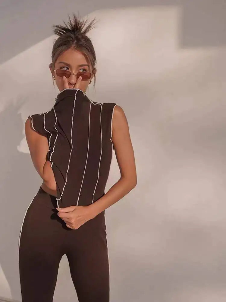 Women’s 2-Piece Ribbed Set – Sleeveless Crop Top & Flared Pants