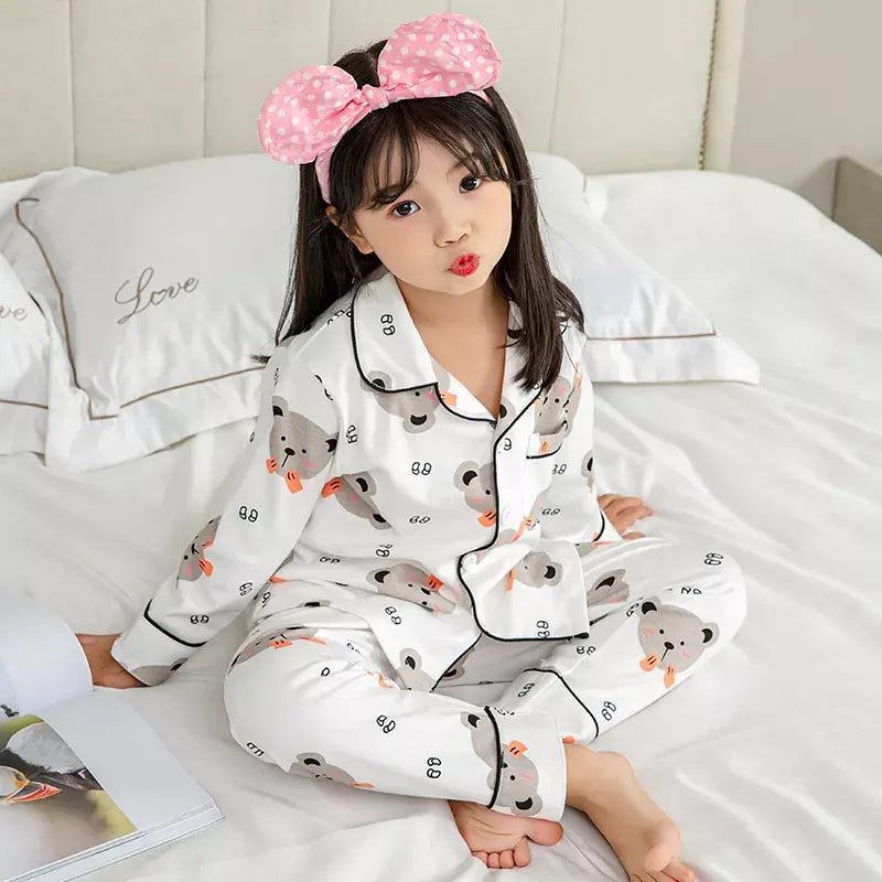 Cotton Pajama Set for Girls – Long Sleeve with Cute Designs