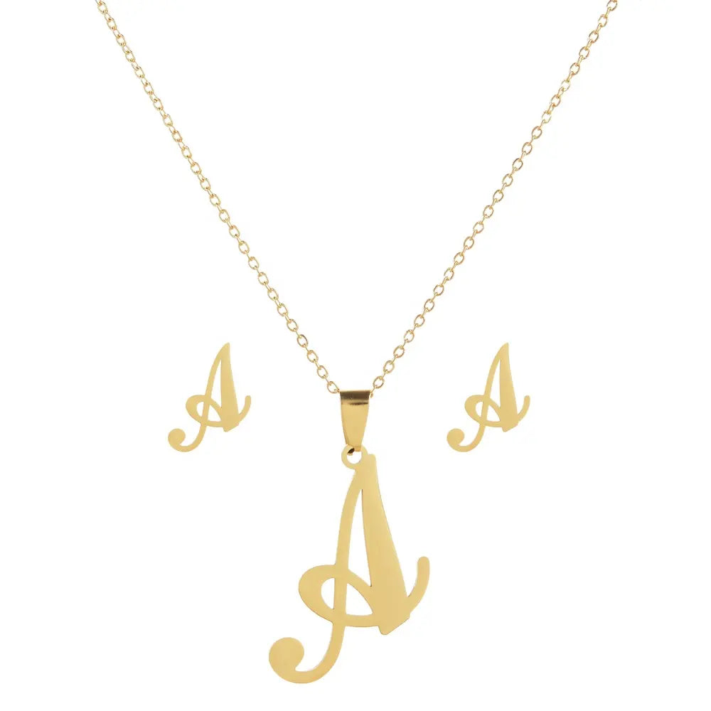 Personalized Initial Jewelry Set – Necklace & Earrings (A–Z)