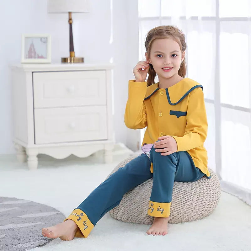 Cotton Pajama Set for Girls – Long Sleeve with Cute Designs