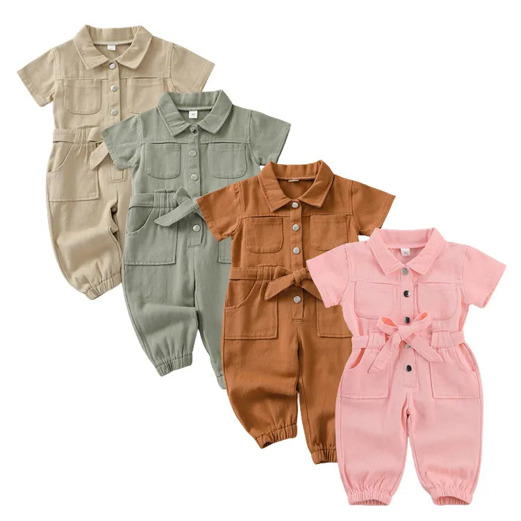 Baby/Toddler Utility Romper – Soft Cotton Jumpsuit with Pockets & Belt