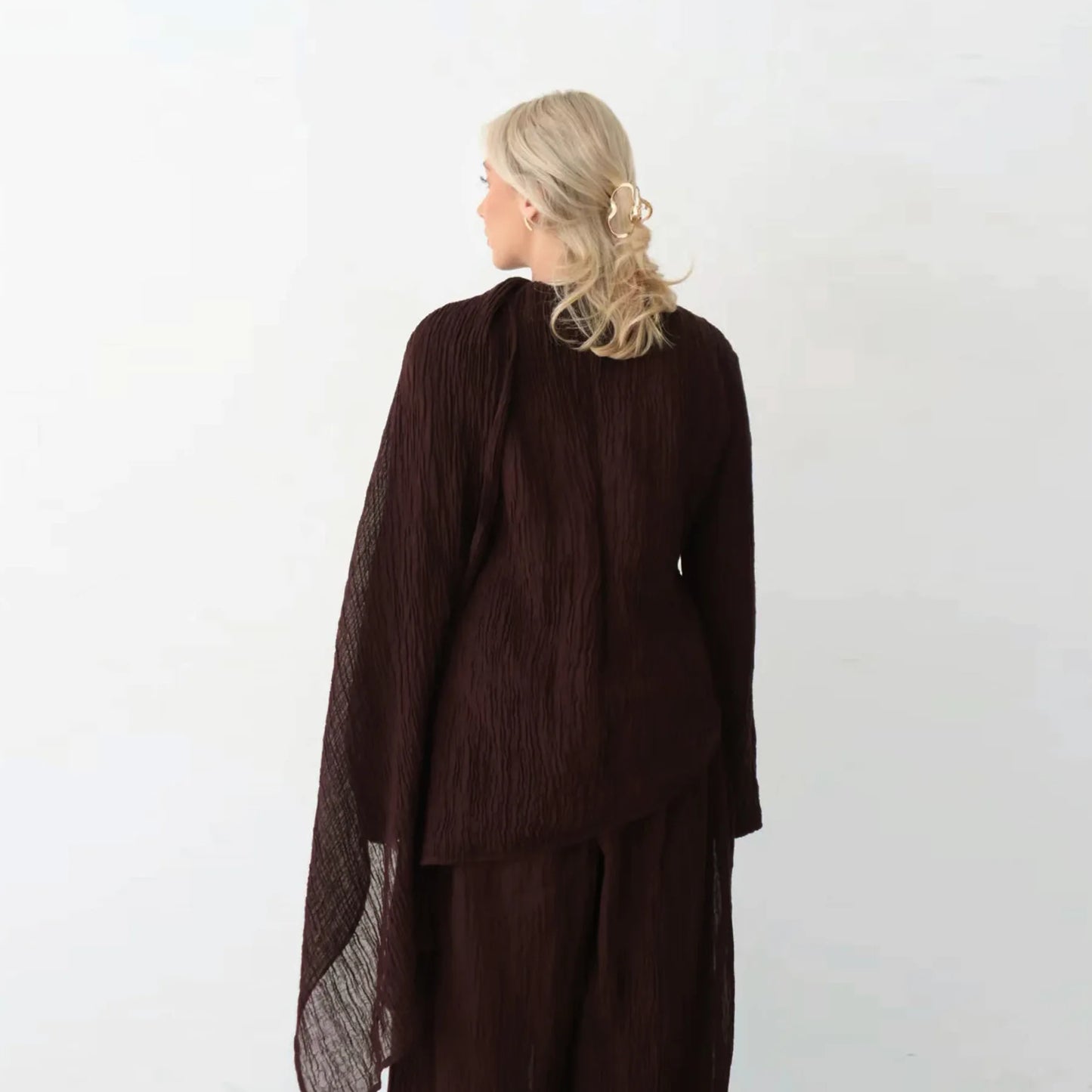 Women’s Modest 2-Piece Crinkled Set – Oversized Top & Wide-Leg Pants