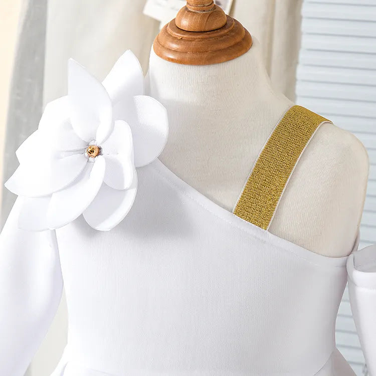 Elegant One-Shoulder Party Dress for Girls โ With Floral Detail