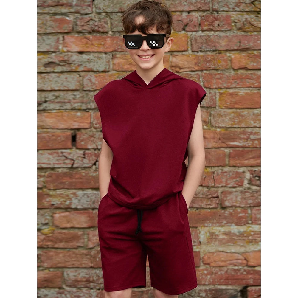 Boys’ Sleeveless Hoodie Set – 2-Piece Summer Outfit