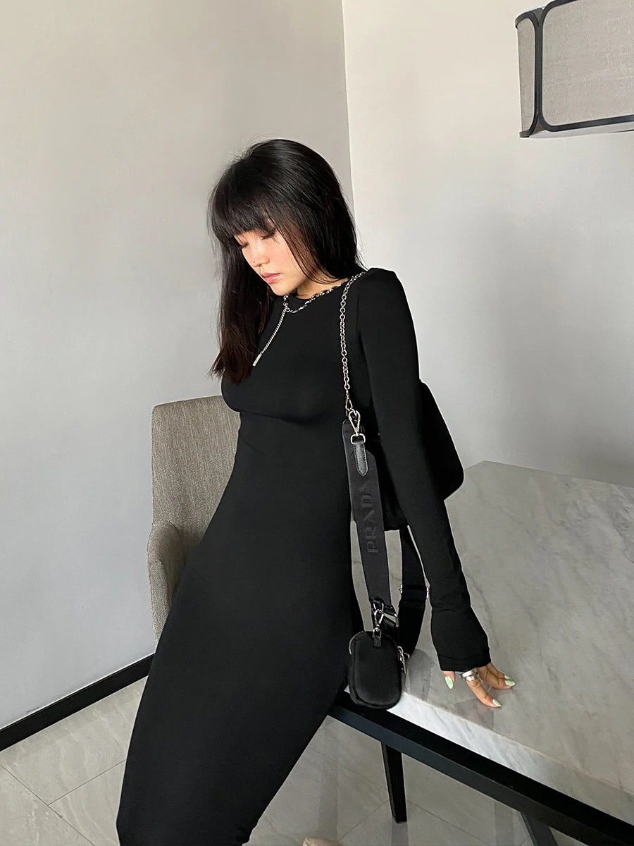 Women's Bodycon Long Sleeve Maxi Dress – Elegant & Minimal