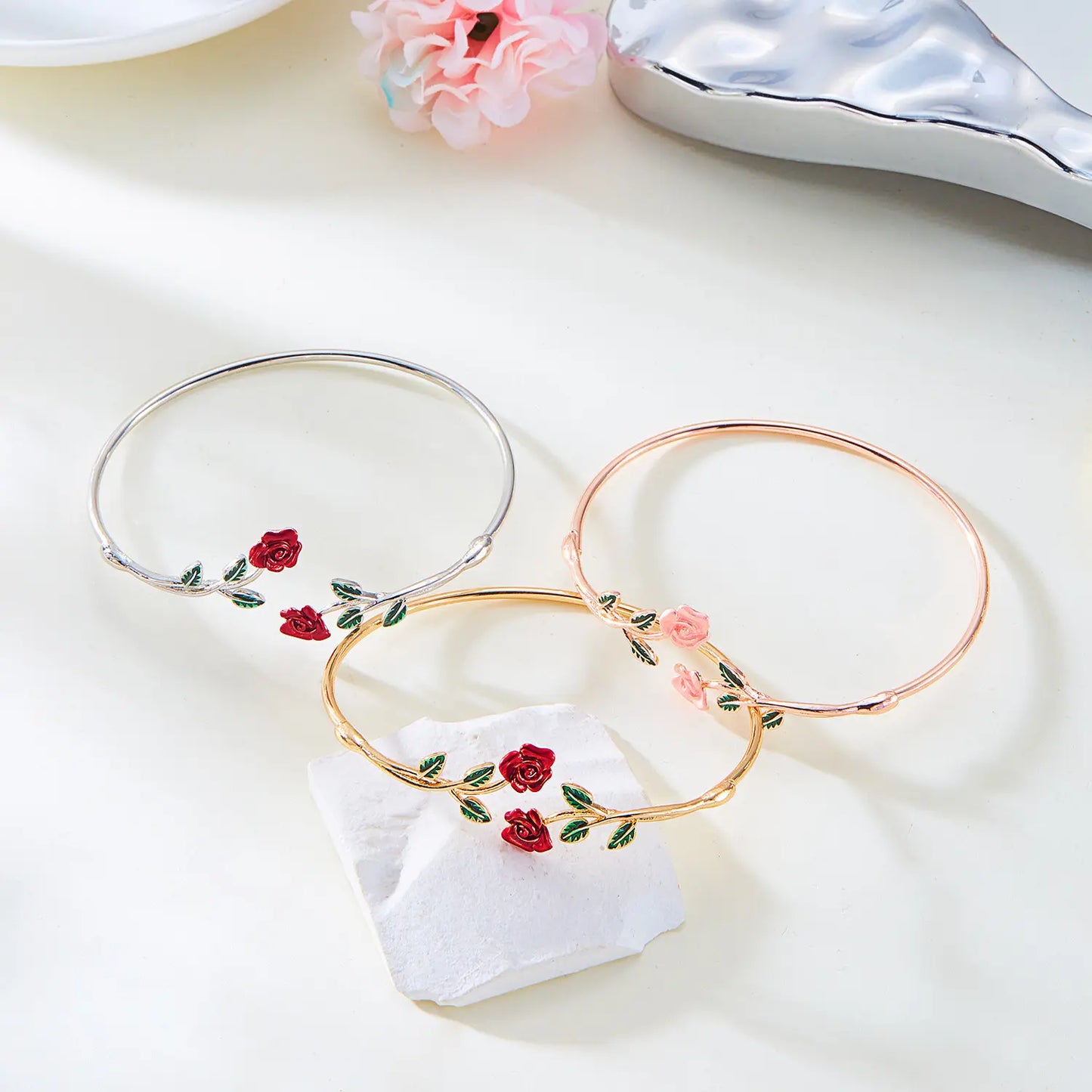 Elegant Rose Bracelet & Ring Set โ Floral-Inspired Jewelry