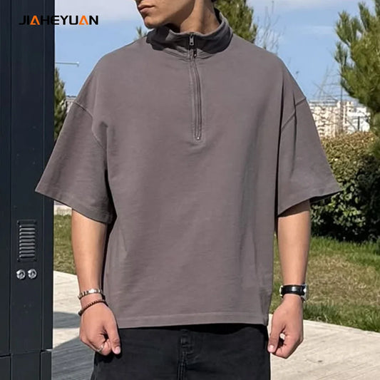 Men’s Half-Zip Mock Neck T-Shirt – Relaxed & Modern Look