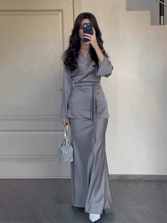 ✨ Satin Wrap Set – Elegant Two-Piece Outfit