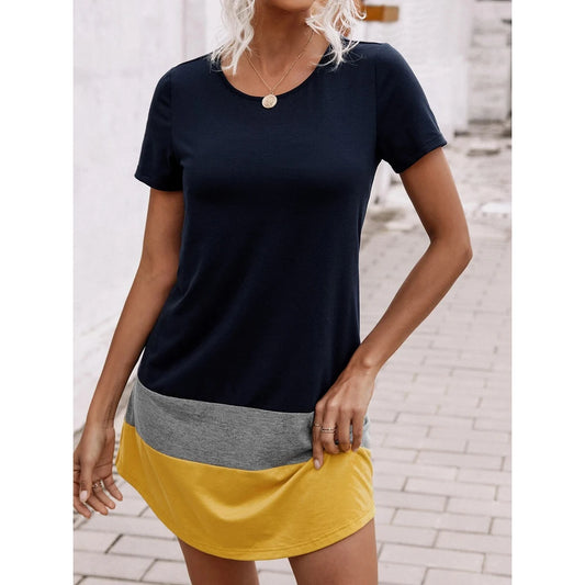 Women’s Casual Colorblock T-Shirt Dress – Short Sleeve Mini