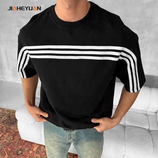 Men’s Casual Stripe Panel T-Shirt – Sporty & Modern