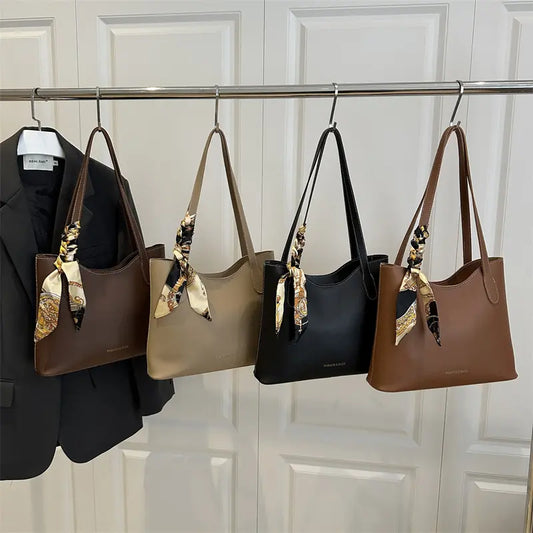 Classic Shoulder Tote with Scarf Detail – Timeless & Elegant