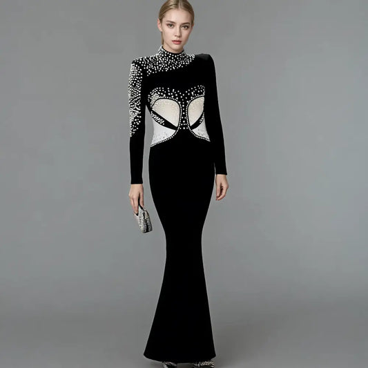 Elegant Black Evening Dress with Rhinestone Details