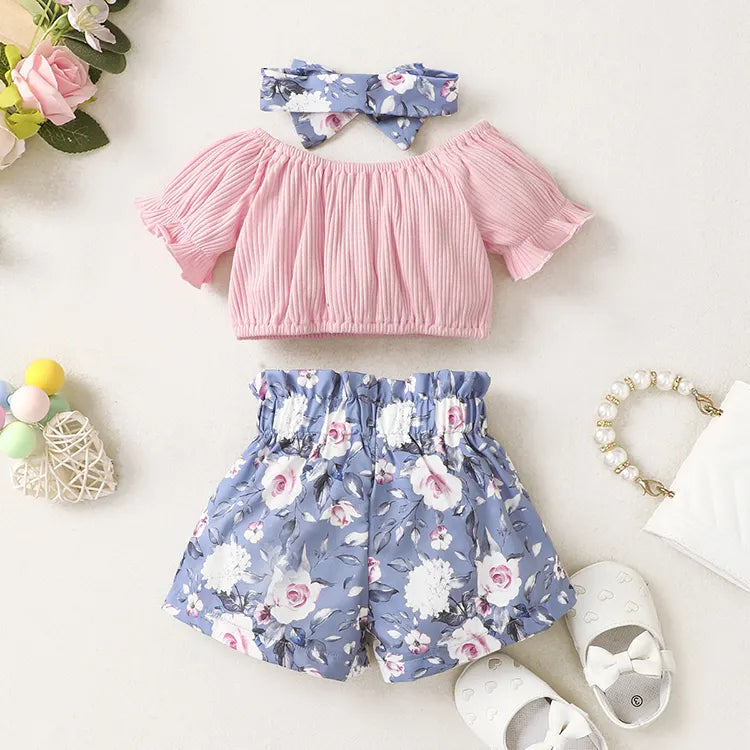 Piece Summer Set for Girls – Top, Shorts & Headband