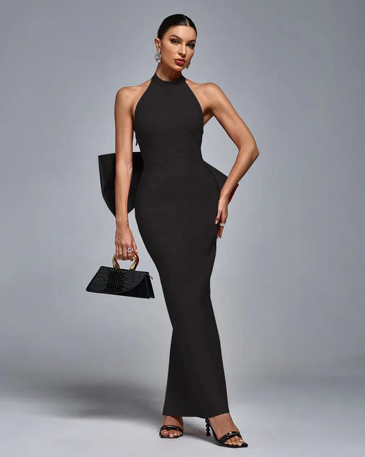 Elegant Halter-Neck Gown with Statement Bow