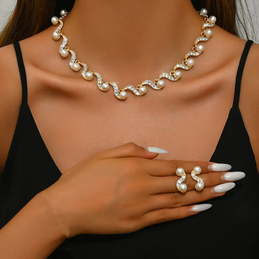 Elegant Pearl & Crystal Jewelry Set – Available in Gold or Silver