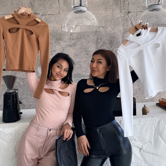 Women’s Cut-Out Long Sleeve Top – Stylish & Bold Design