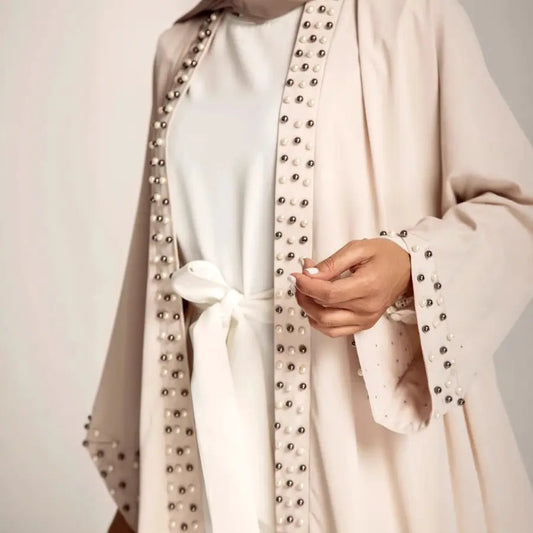 Elegant Open Abaya with Pearl Embellishments