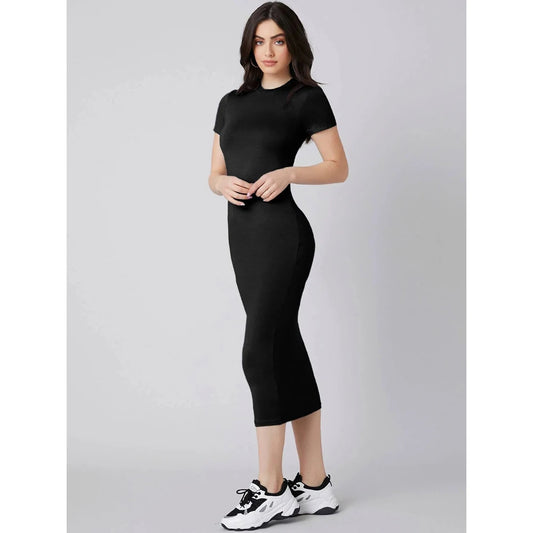 Women’s Fitted Midi Dress – Short Sleeve Bodycon Style
