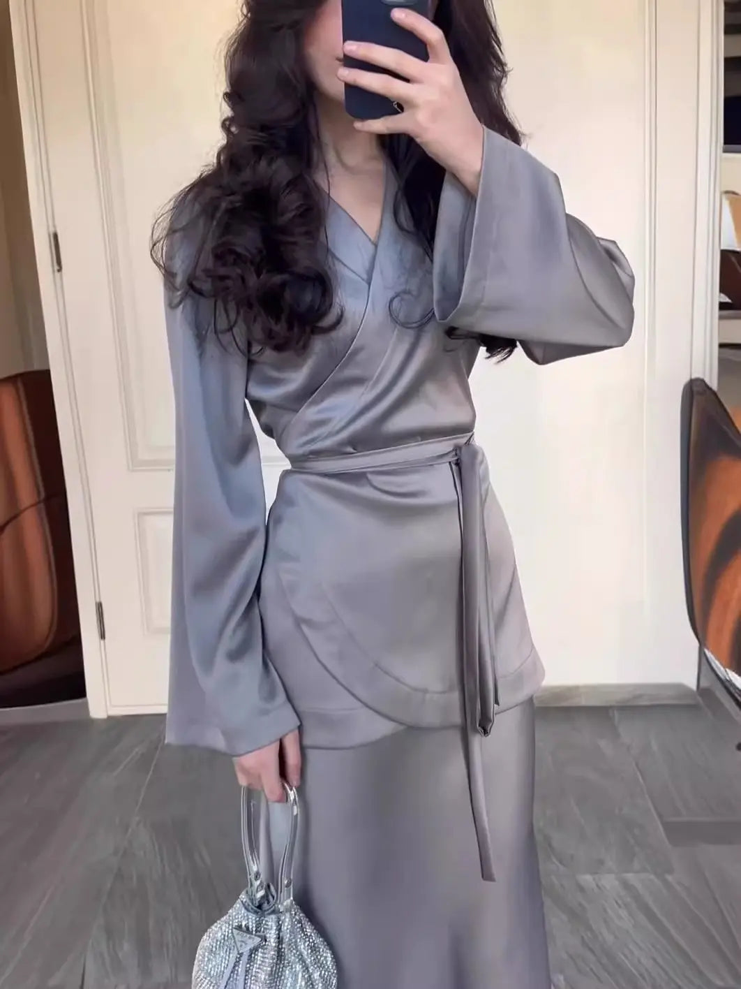 ✨ Satin Wrap Set – Elegant Two-Piece Outfit