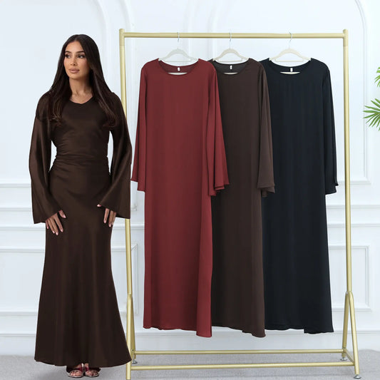 ✨ Elegant Satin Modest Dress – Wide Sleeve Style