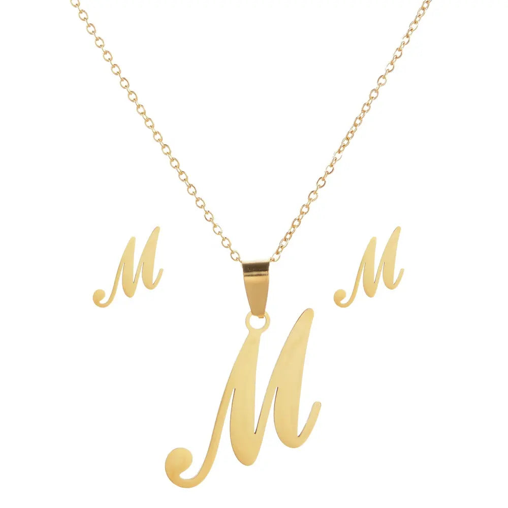 Personalized Initial Jewelry Set – Necklace & Earrings (A–Z)