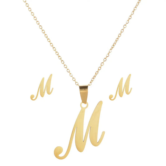 Personalized Initial Jewelry Set – Necklace & Earrings (A–Z)