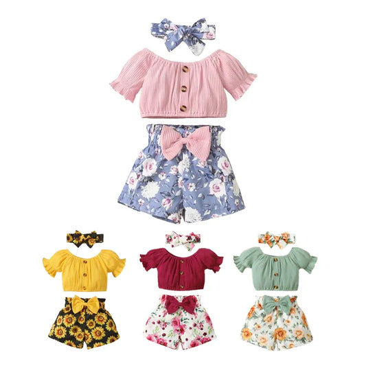 Piece Summer Set for Girls – Top, Shorts & Headband