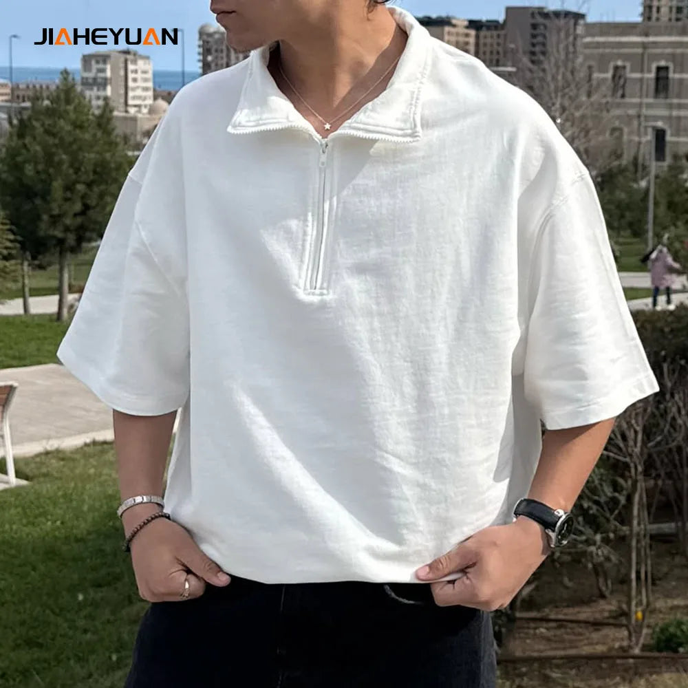 Men’s Half-Zip Mock Neck T-Shirt – Relaxed & Modern Look