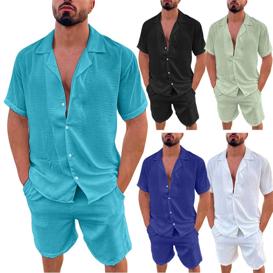 Men's Summer Casual Set – Short Sleeve Shirt & Shorts 2-Piece Outfit
